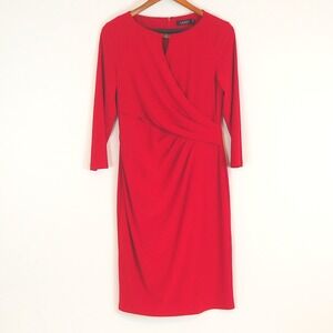 NWT Lauren Ralph Lauren Red Wrap Style‎ Jersey Dress Gold Logo Women's Sz 10